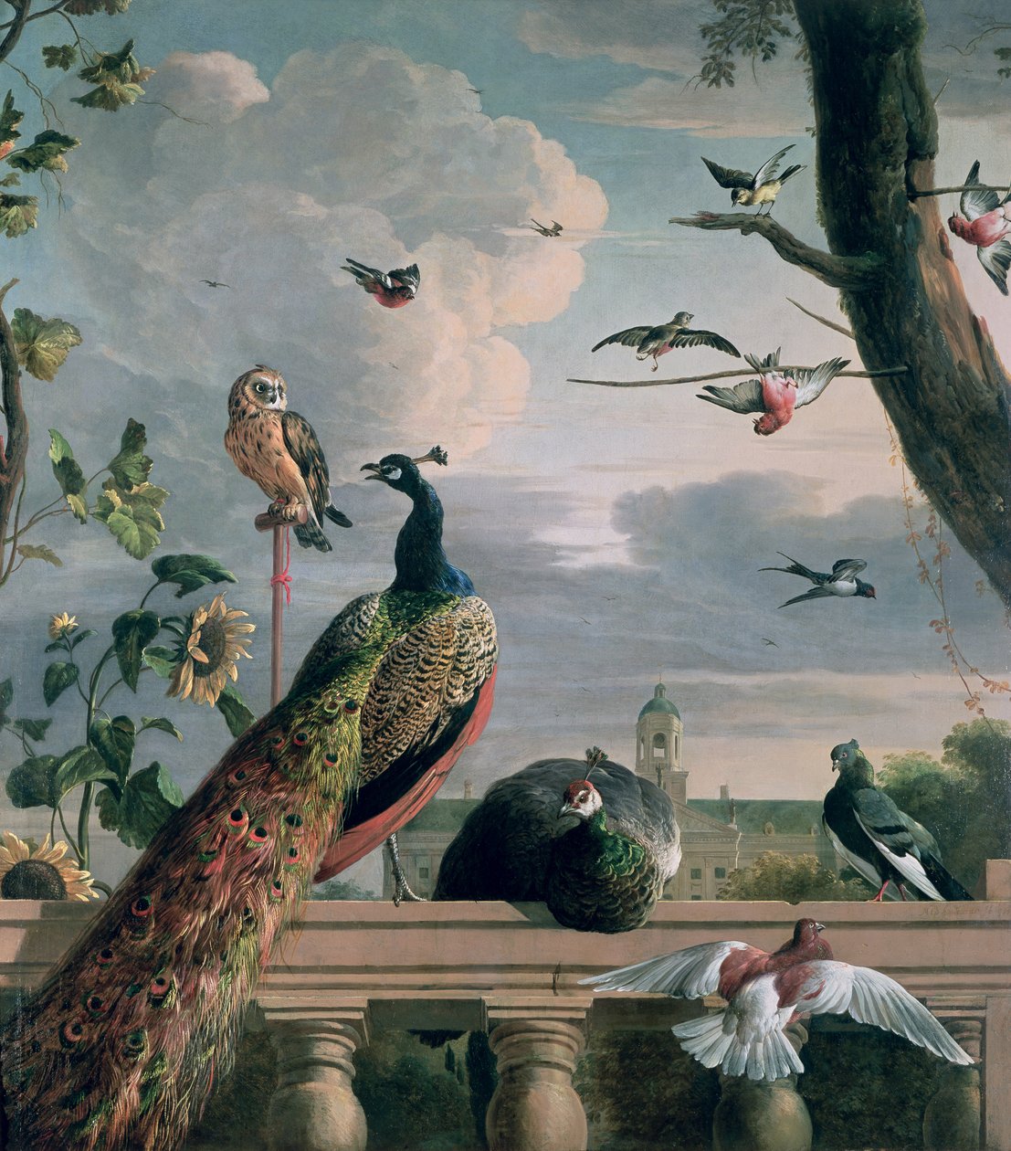 Amsterdamský palác s exotickými ptáky od Melchior de Hondecoeter