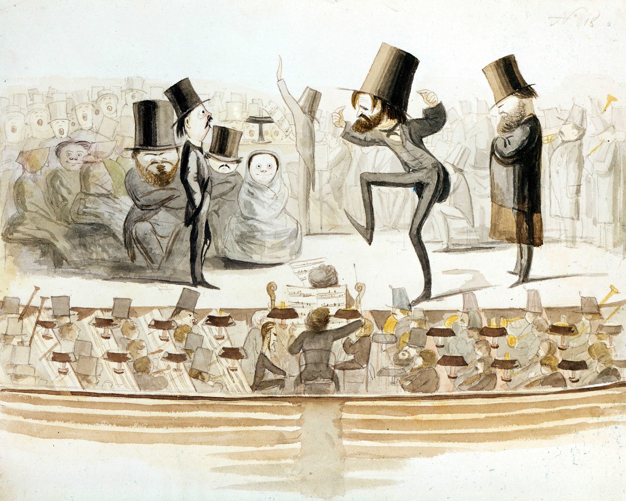 Giuseppe Verdi (1813-1901), italský skladatel s reprízami „Un ballo in Maschera“ (maska ​​Un Bal) s tenorem Fraschinim a sopranistkou Fioretti. Kreslený Melchiorre Delfico. milánský. od Melchiorre Delfico