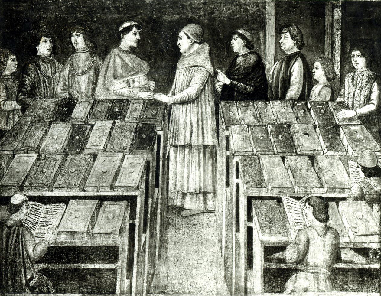 Papež Sixtus IV (1414-84) a Platina (1421-81) od Melozzo da Forli school of Melozzo da Forli school of