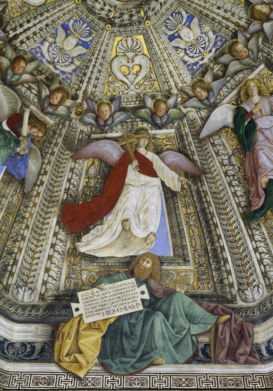 Profeetta Jeremia ja enkeli, Pyhän Markuksen sakristin kupoli, Santuario della Santa Casa, Loreto, n. 1477-93 (fresko) od Melozzo da Forli
