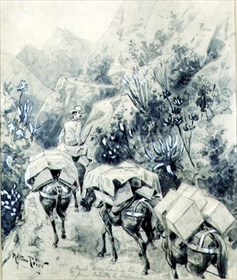 Trekking, Mule Merchandise Train z Cabello do Valencie (akvarel na papíře) od Melton Prior