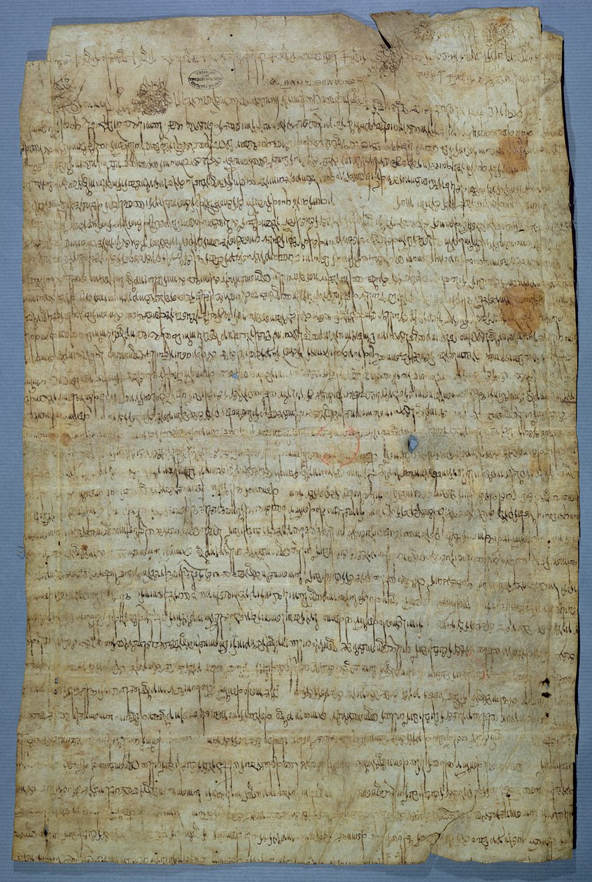 Dokument napsaný Wadomirem (Uuademir) a jeho manželkou Ercambertou, kolem 690-691 (pero a inkoust na pergamenu) od Merovingian