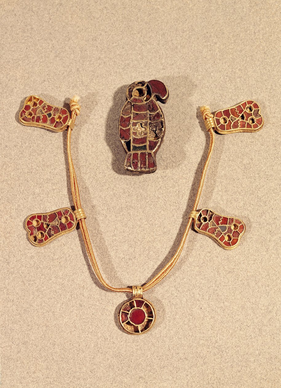 Brož a náhrdelník ve tvaru orla, 4.-6. století (zlato & cloisonne smalt) od Merovingian