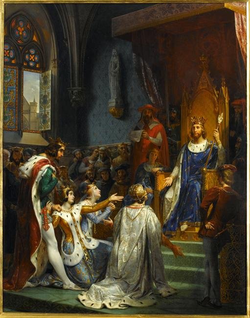 Král Jan II. Dobrý dostává v Louvru podání Karla II. Zlého, krále Navarra, 1354n od Merry Joseph Blondel