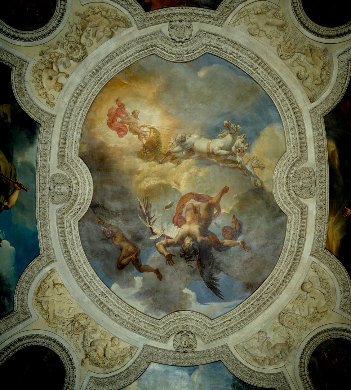 Ikarův pád - Slunce. Ikarův pád. Střed stropu vestibulu galerie Apollo. Obraz Merry Joseph Blondel (1781-1853) od Merry Joseph Blondel