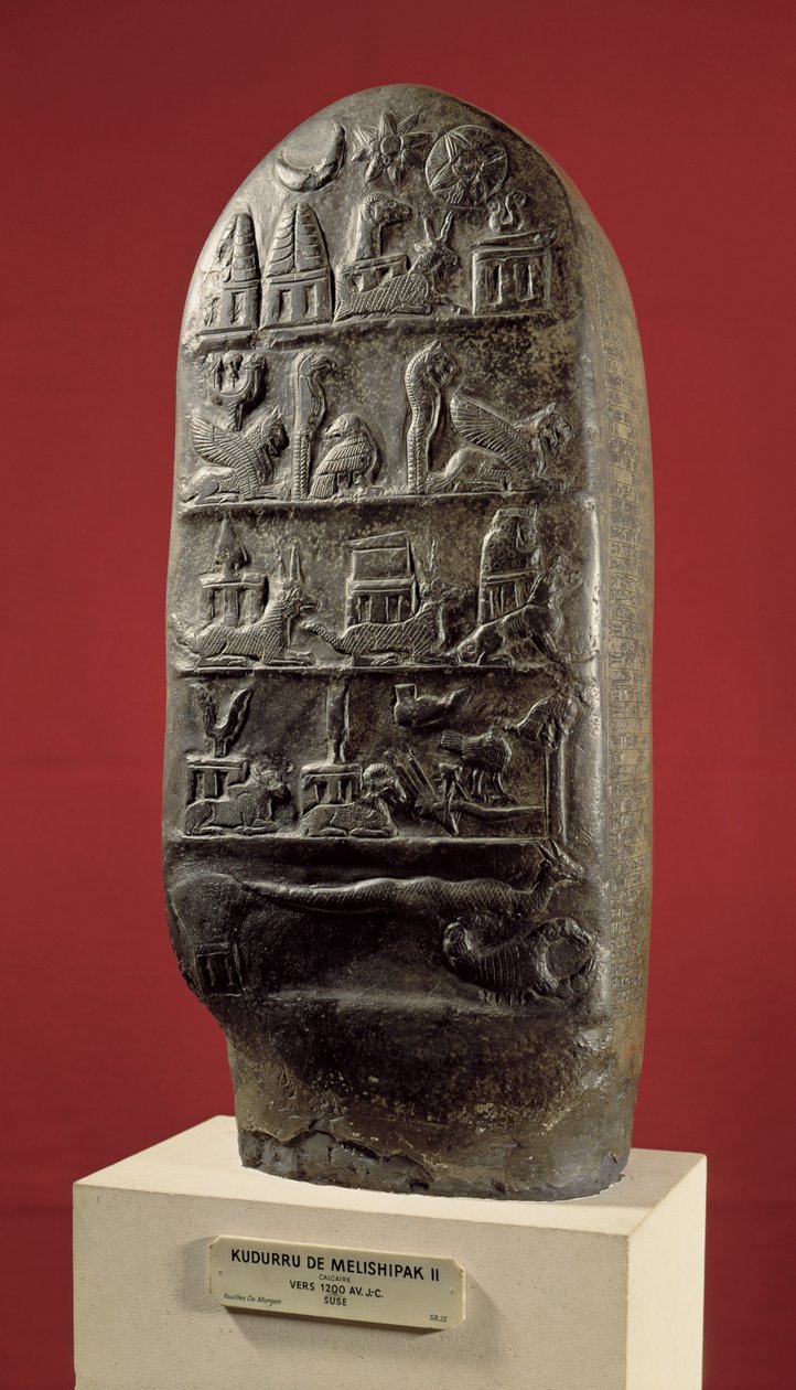 Kudurru krále Melishikhu II zobrazující babylonské emblémy, ze Sús (kalcit) od Mesopotamian