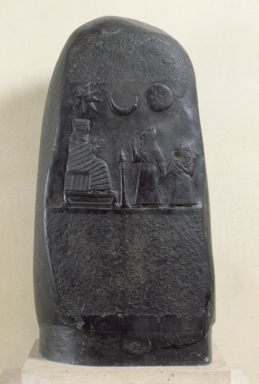 Kudurru krále Melishikhu II zobrazující krále představujícího svou dceru bohyni z Babylonu (vápenec) od Mesopotamian