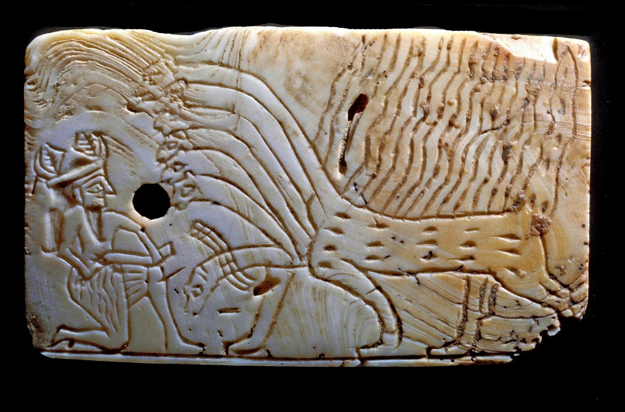 Plaketa zobrazující Ninurtu bojující s monstrem, kolem roku 1450 př.nl od Mesopotamian