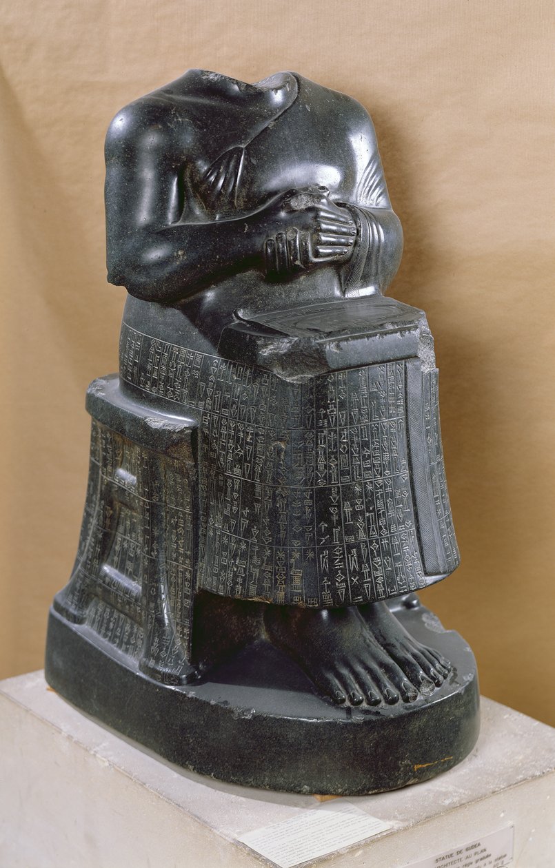 Bezhlavá socha prince Gudea (2170-2130 př.nl) jako architekta, z Telloh (starověké Gersu) 2100-2000 př.nl (diorit) od Mesopotamian