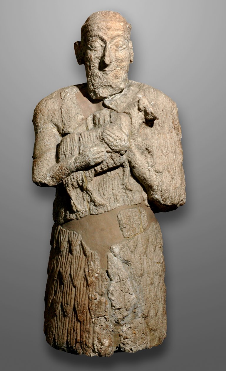 Socha muže přinášejícího ovce k obětování, Sumeria od Mesopotamian