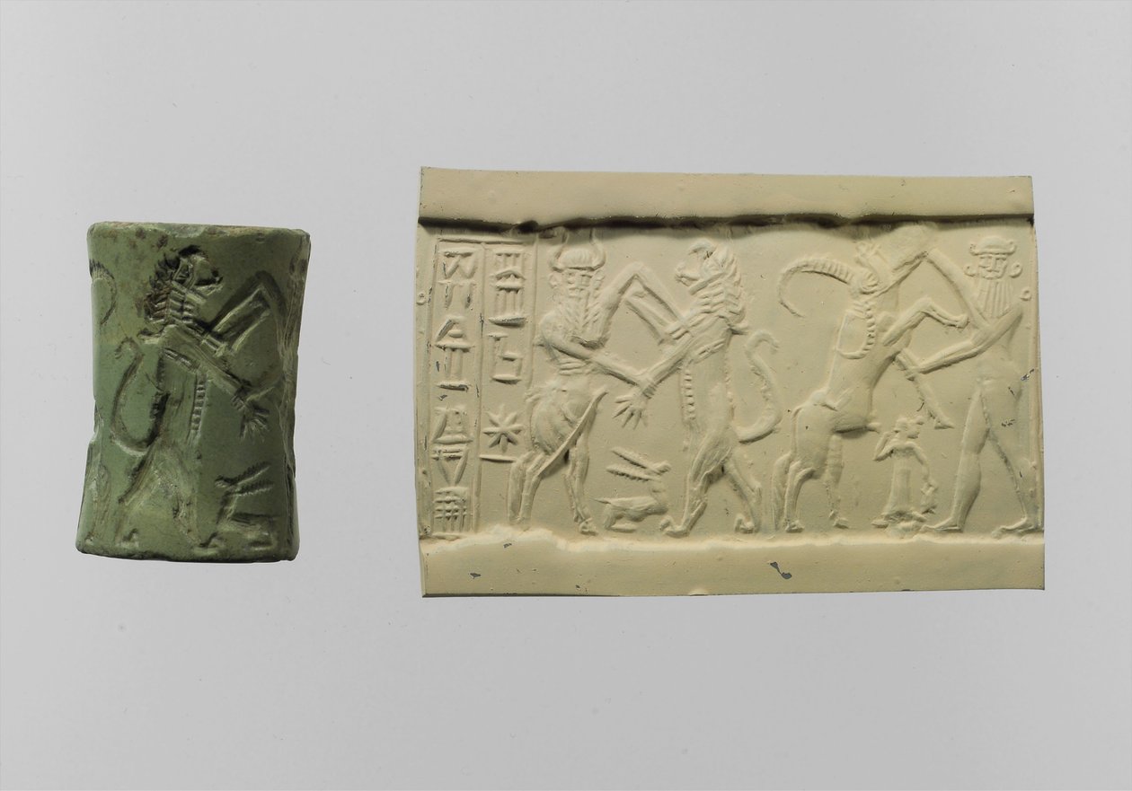 Válcová pečeť boje s moderním dojmem cca 2250-2150 př.n.l. (albit) od Mesopotamian Mesopotamian