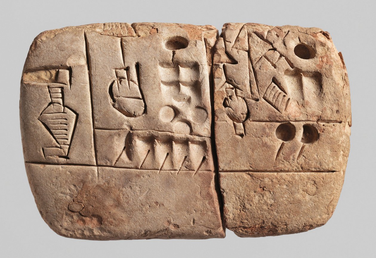 Raná piktografická klínopisná tabulka, Mezopotámie, Uruk, cca 3100-2900 př. n. l. (jíl) od Mesopotamian Mesopotamian