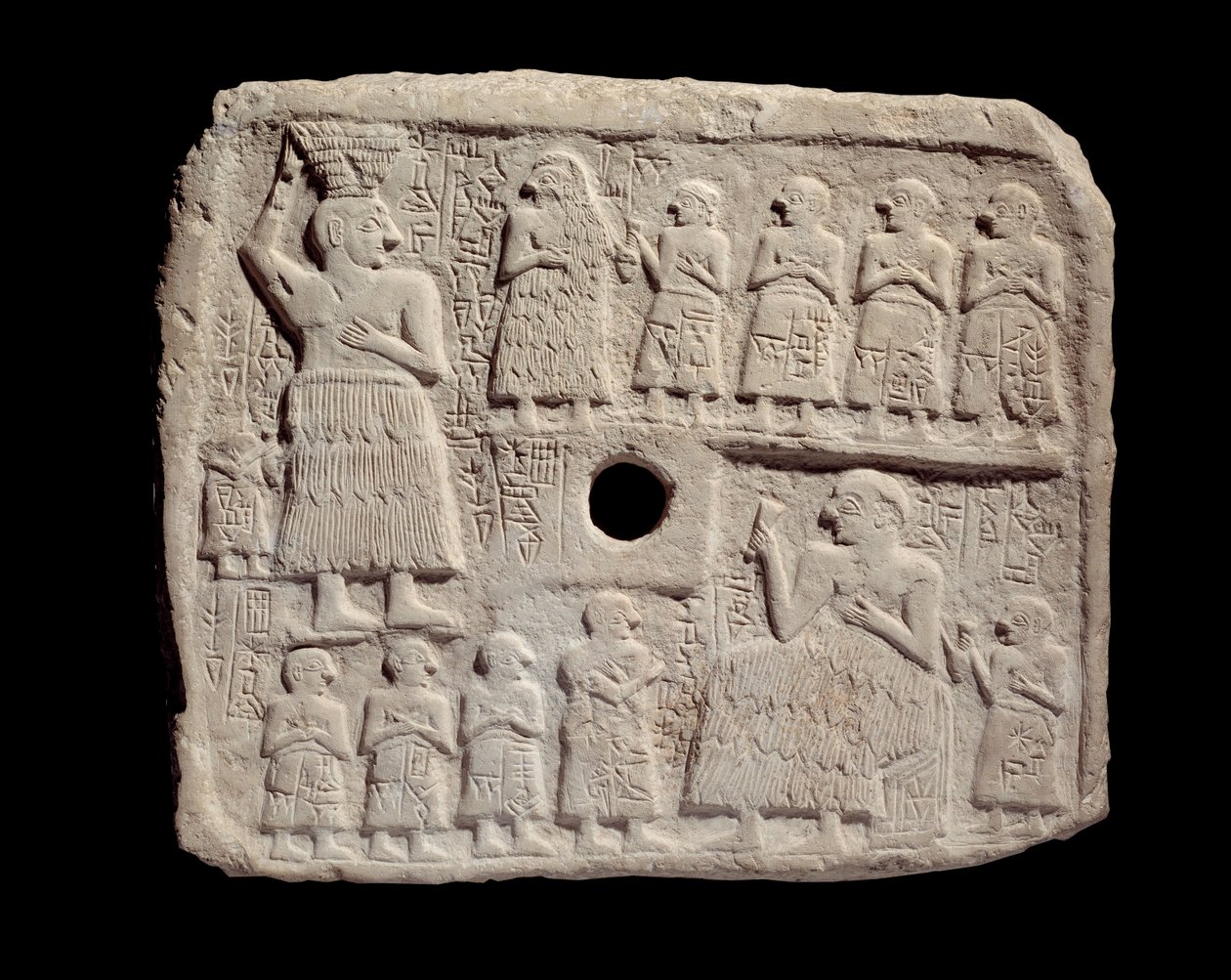 Mezopotámie: nízký reliéf ve vápenci Ur-Nanshe (Naše nanshe), krále Lagaše. Sumerské období. Z Tello Paris, musee du Louvre - Pamětní reliéf na stavbu náboženské budovy Ur-Nanshe, králem Lagaše (Ur-Nanshe) (Naše nanshe) fro od Mesopotamian Mesopotamian