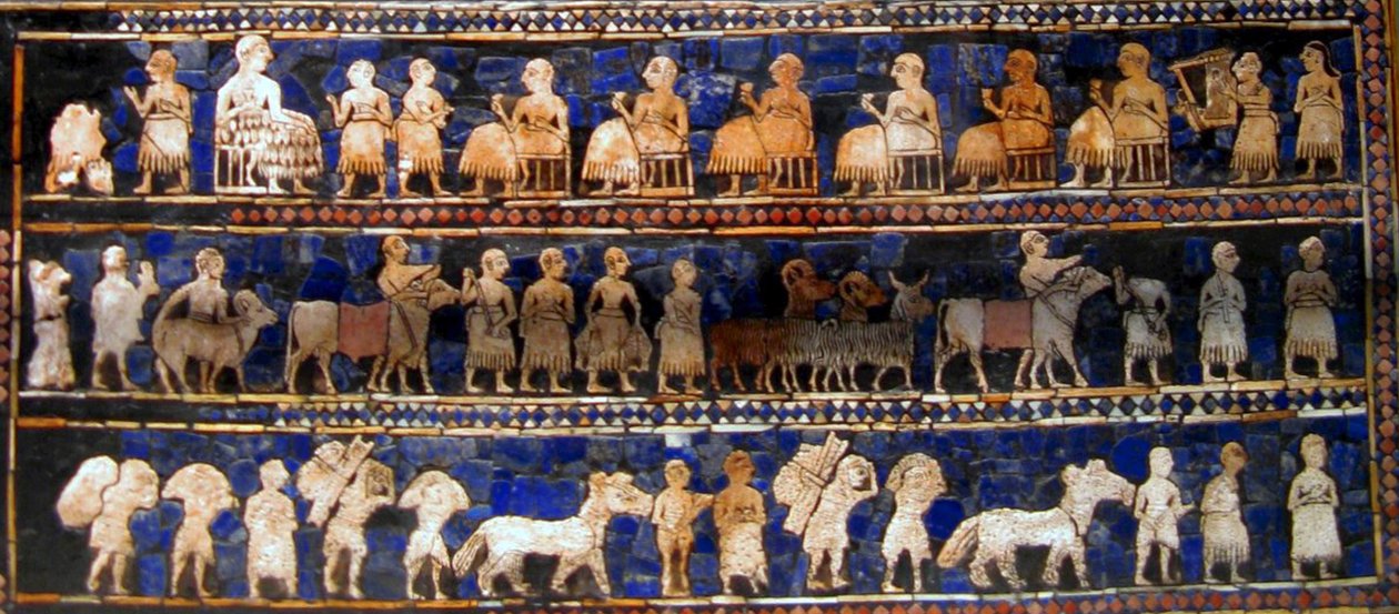 Deska "Mír" ze "Standardu z Uru", asi 2600-2400 př. n. l. (malba na dřevě) od Mesopotamian Mesopotamian
