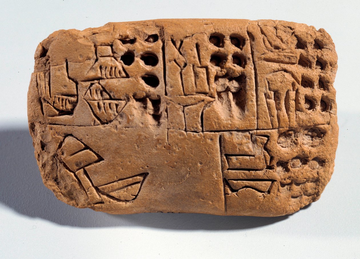 Mezopotámie: surová zemská tableta s klínovým nápisem. Region Sumer. 3300 př.nl Paříž, Musee du Louvre od Mesopotamian School