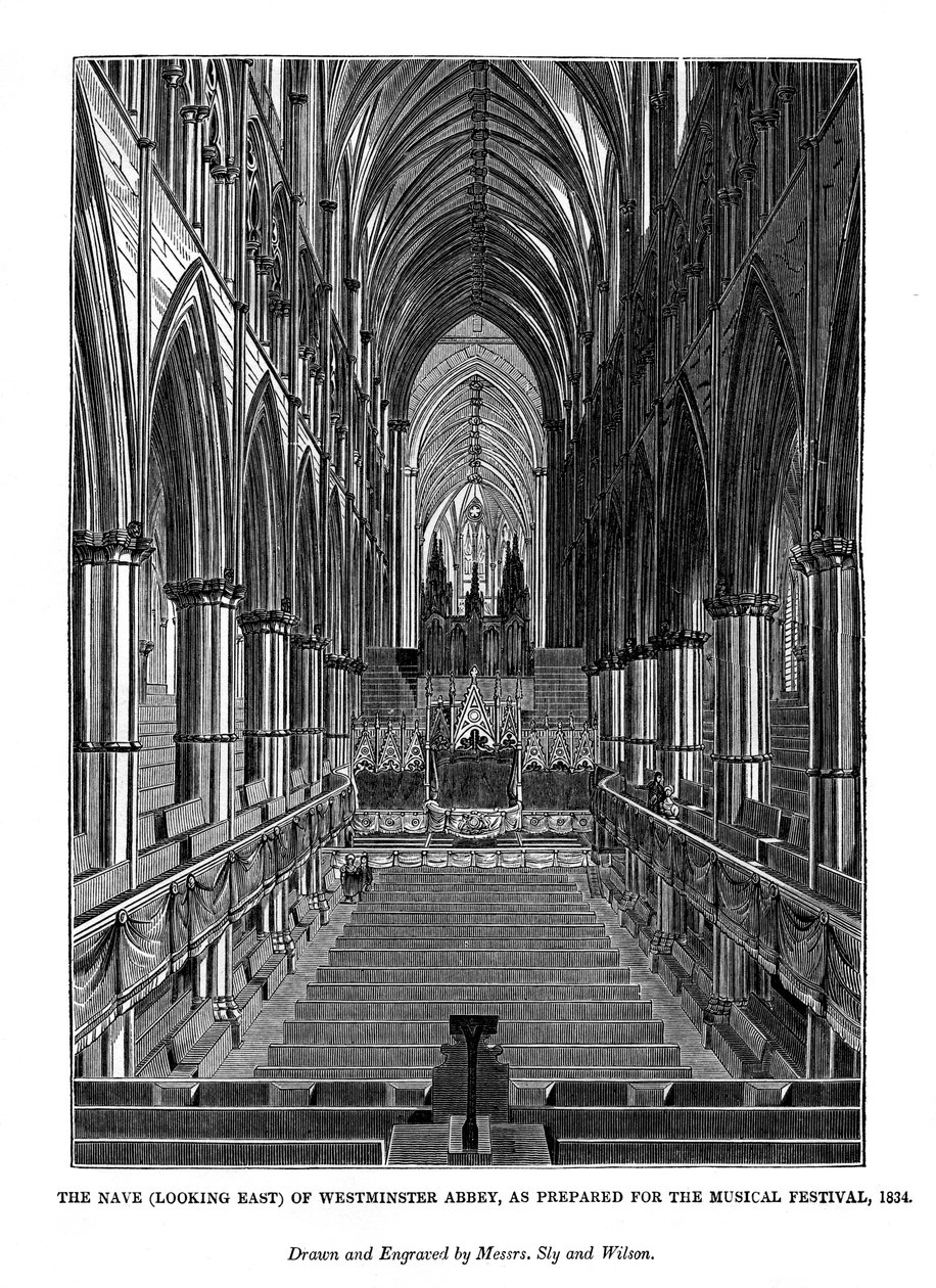Loď při pohledu na východ od Westminsterského opatství, 1843 od Messrs Sly and Wilson
