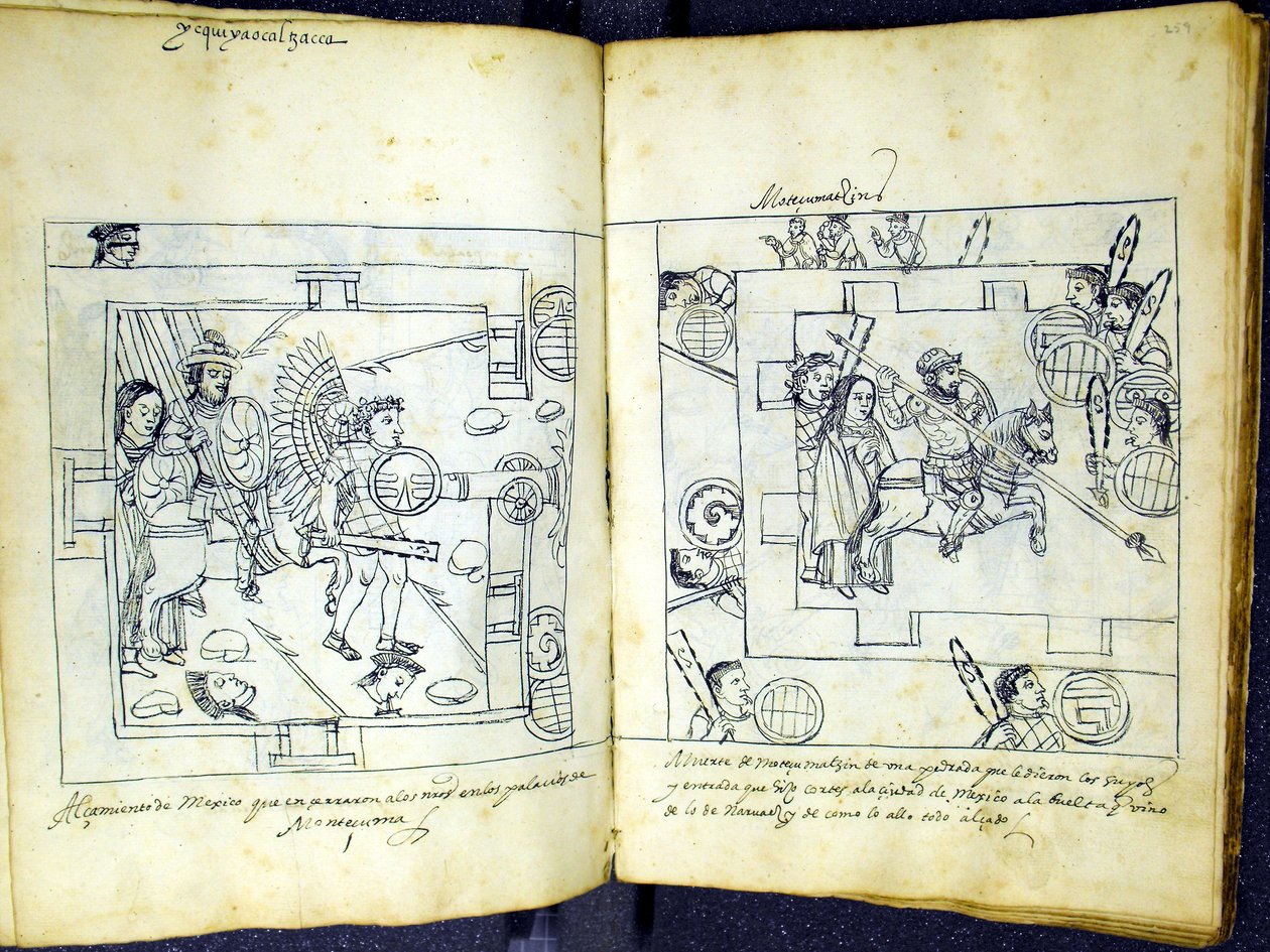 Paní Hunter 242 f.258v a f.259r, z "Historia de Tlaxcala" od Diega Munoze Camarga od Mexican School