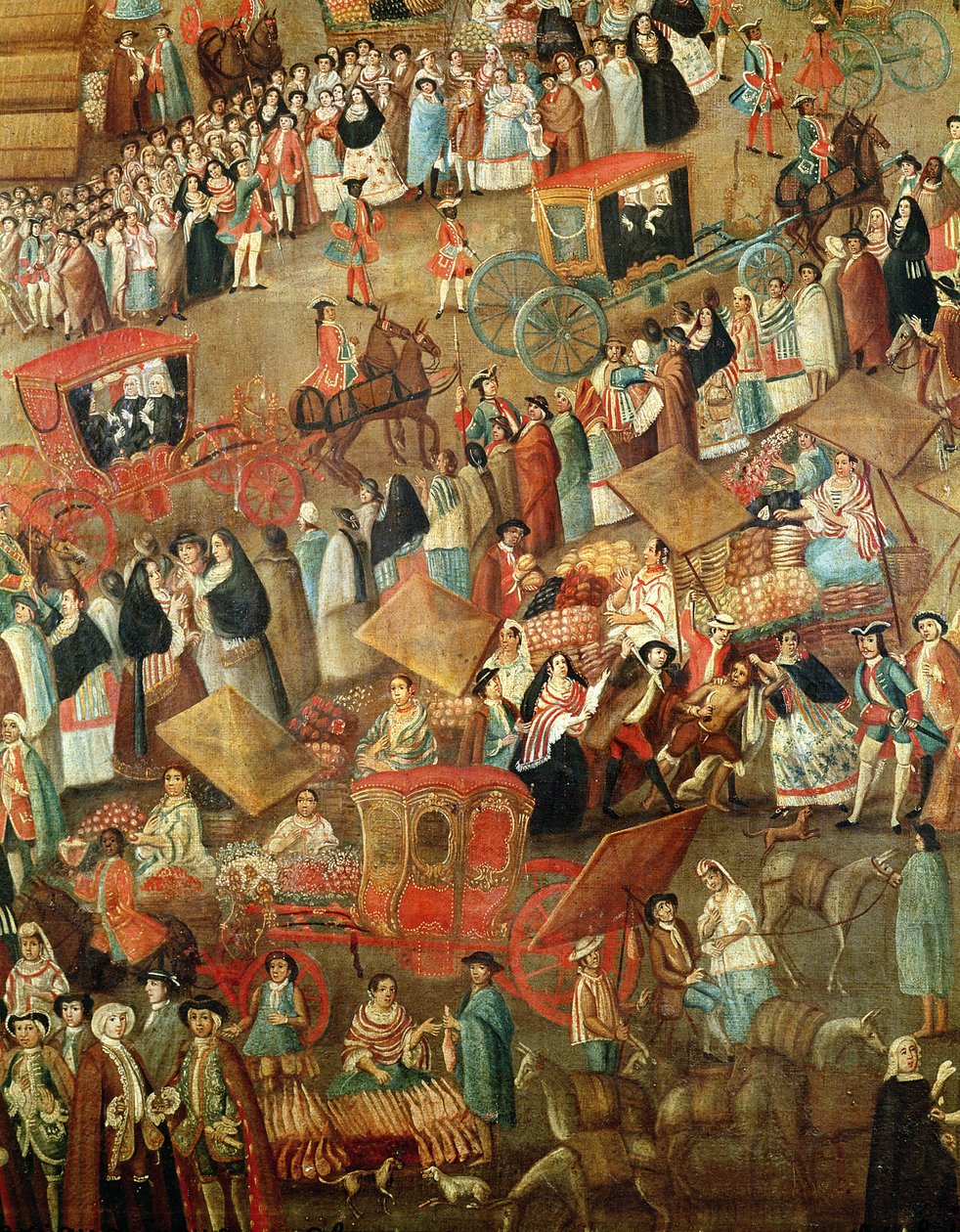 Plaza Mayor v Mexiku, detail kočárů od Mexican School