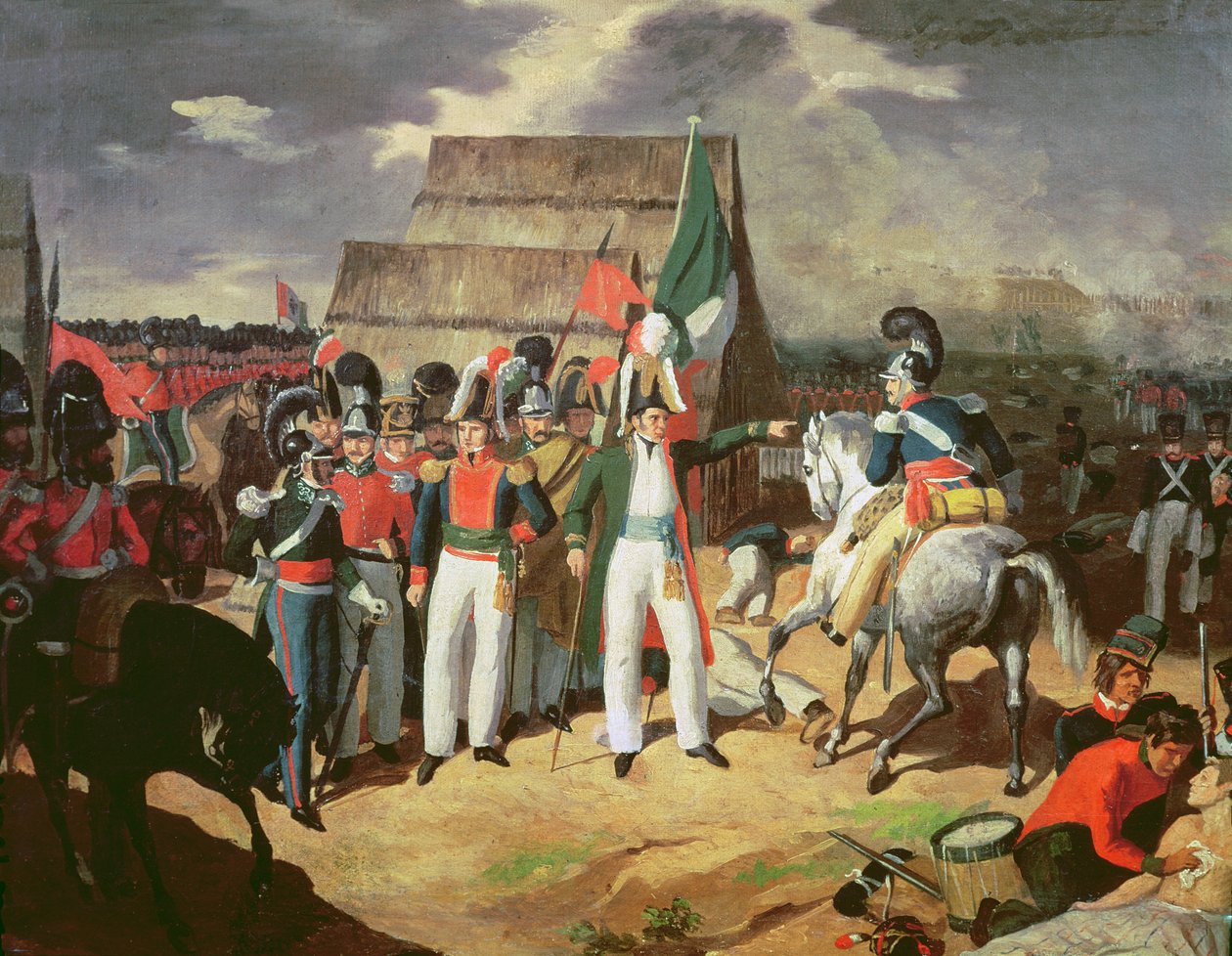 Santa Anna vzdoruje španělským vojskům Ferdinanda VII od Mexican School