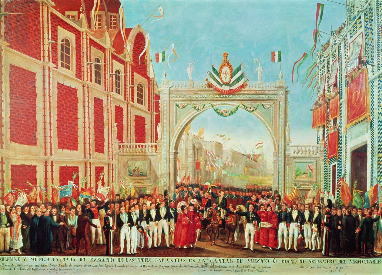 Slavnostní a pokojný vstup armády tří záruk do Mexico City 27. září 1821 od Mexican School