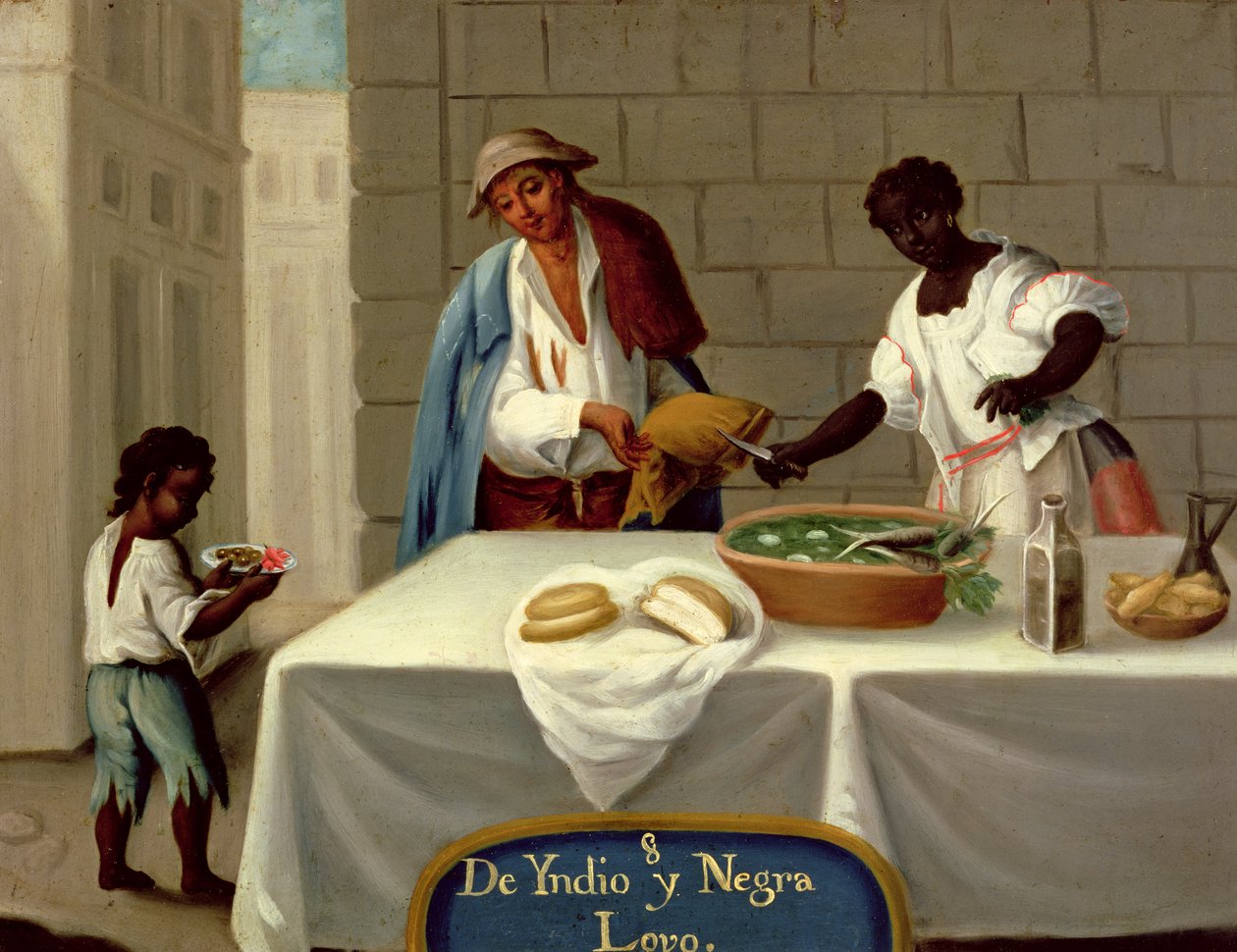 Indián a jeho černá manželka ze seriálu o manželství smíšených ras v Mexiku od Mexican School