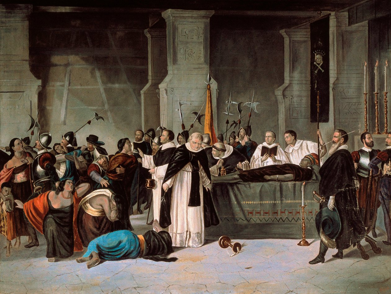 Pohřeb Atahualpy, srpen 1533, kolem roku 1869 (olej na plátně) od Mexican School