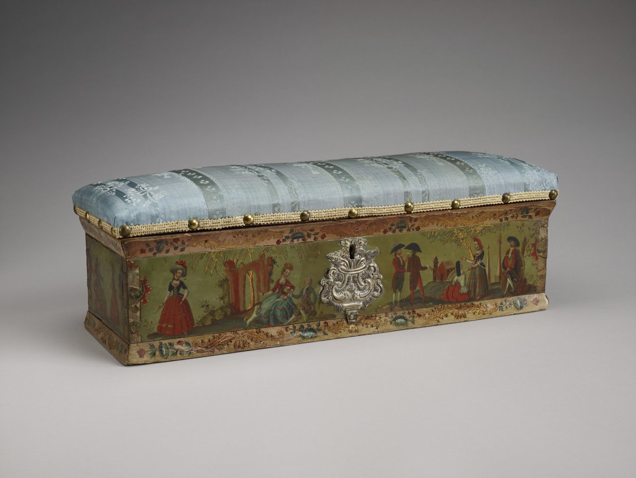 Ladies Box, konec 18. století (dřevo, barva, stříbro, hedvábí a sklo) od Mexican School