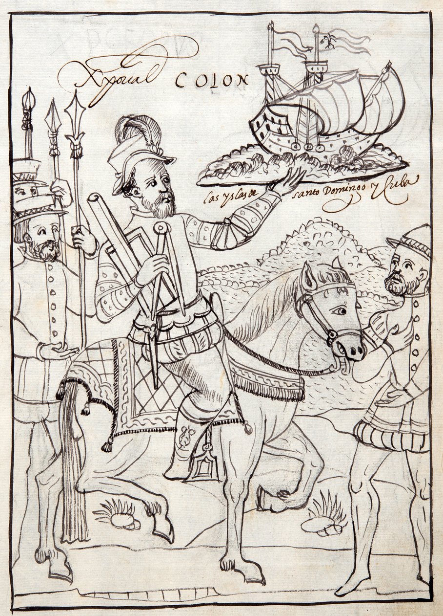 MS Hunter 242 f.247r Christopher Columbus, ilustrace z Historia de Tlaxcala od Diega Munoze Camarga od Mexican School