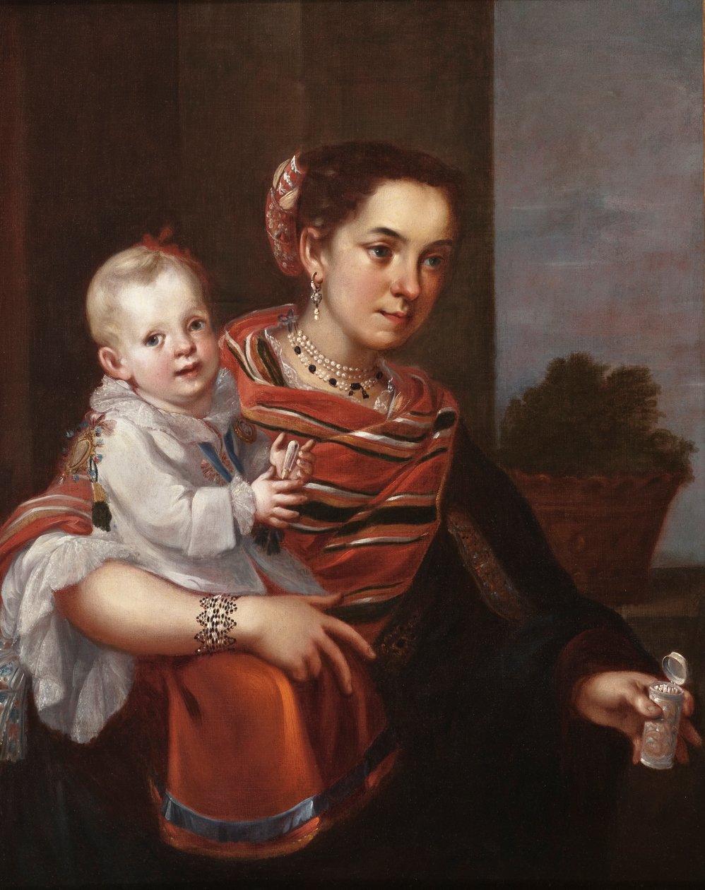 Morisca Woman and Albino Girl, cca 1750 (olej na plátně) od Mexican School