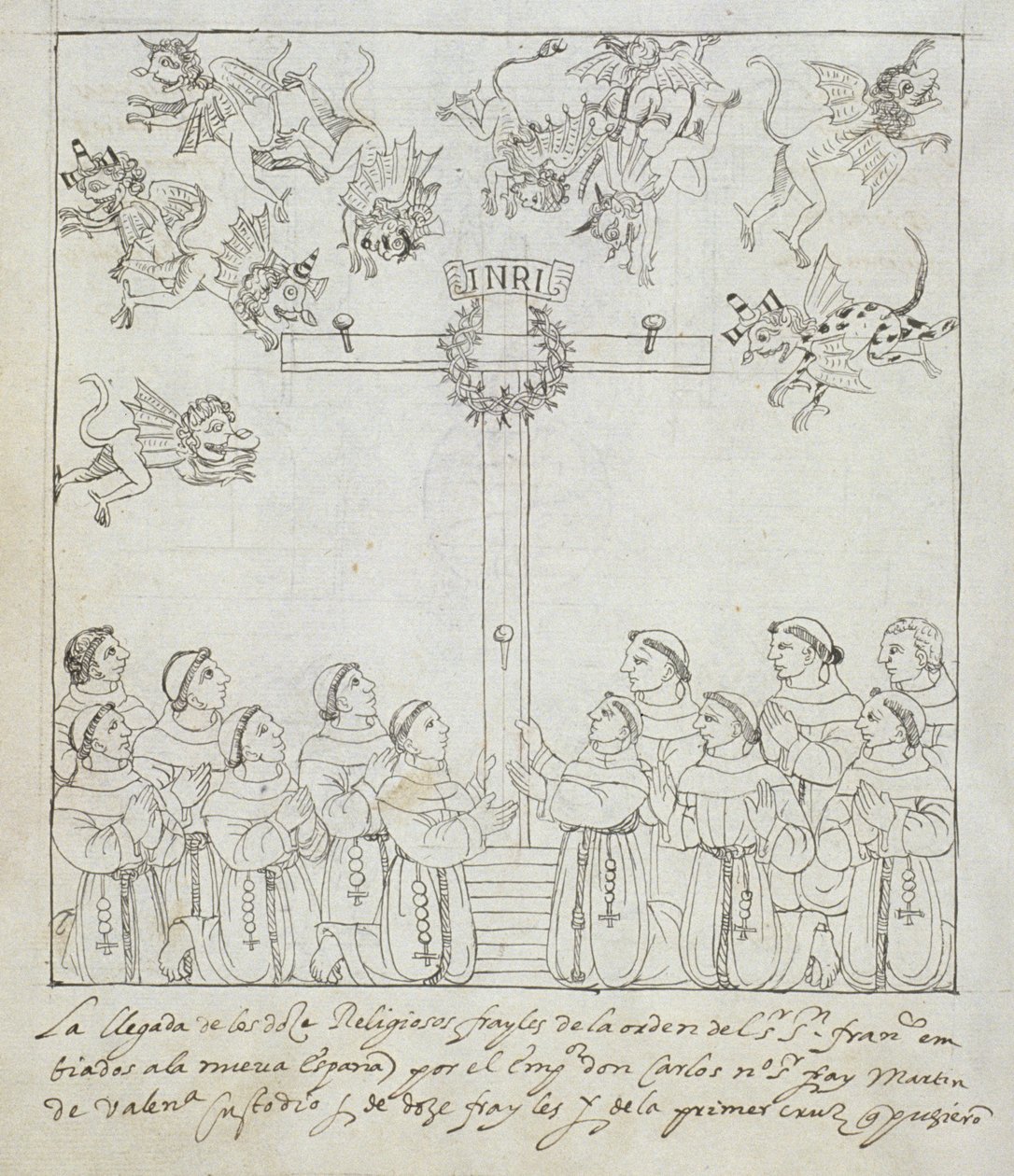 Paní Hunter 242 f.239v Vztyčení prvního kříže, z Historia de Tlaxcala od Diega Munoze Camarga od Mexican School