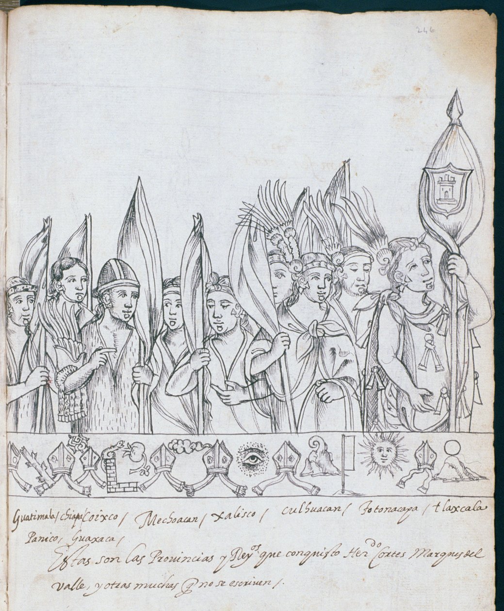 Paní Hunter 242 f.246r Zástupci mexických provincií, z Historia de Tlaxcala, Diego Munoz Camargo od Mexican School