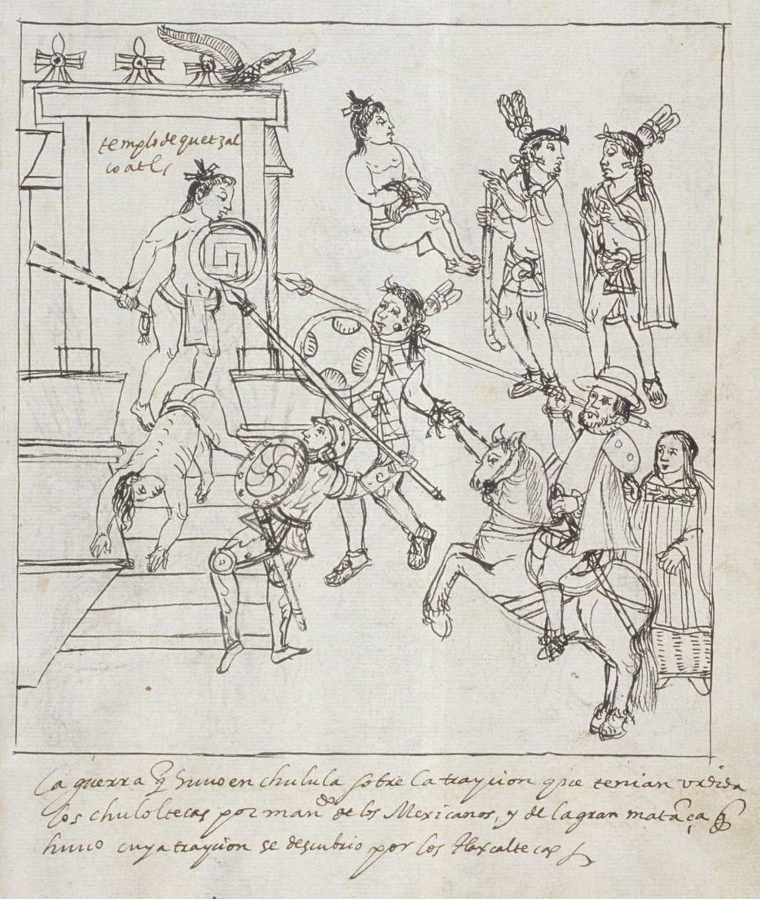 Ms Hunter 242 f.256r Evangelical Battle, z Historia de Tlaxcala od Diega Munoze Camarga od Mexican School