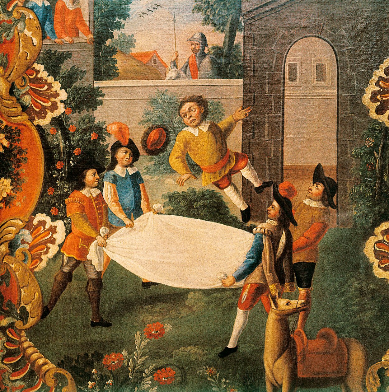 Scéna z Dona Quijota z kanálu La Manche (El ingenioso Hidalgo Don Quijote de la Mancha) od Miguela de Cervantese (1547-1616) 18. století (malba) od Mexican School