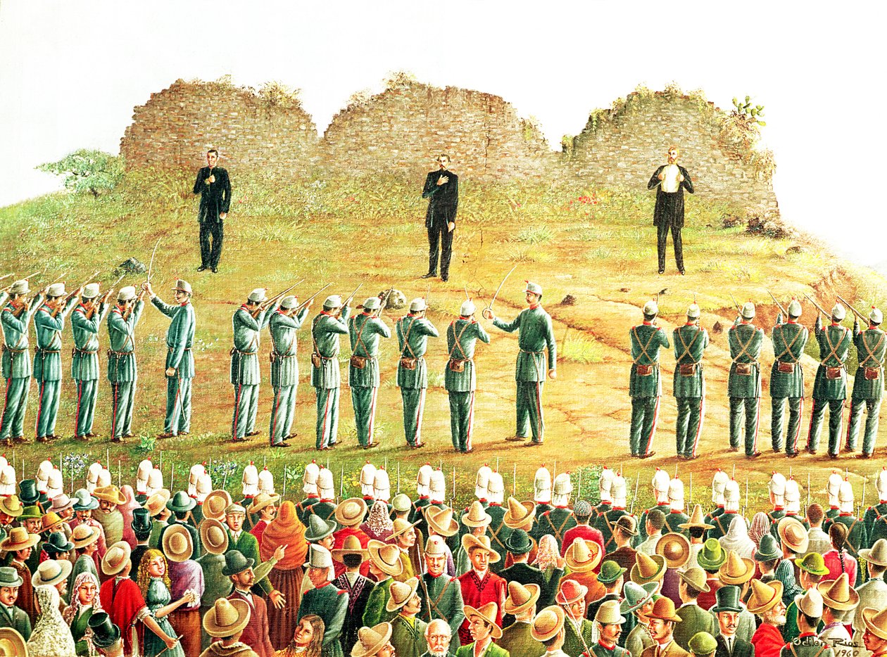 Poprava Maxmiliána I. (1832-67) (olej na plátně) od Mexican School