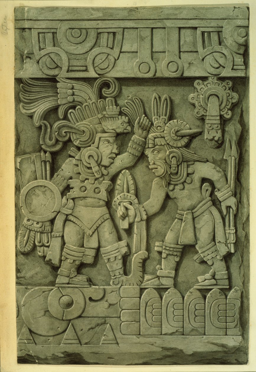 Kámen Tizoc (barevná litografie) od Mexican School