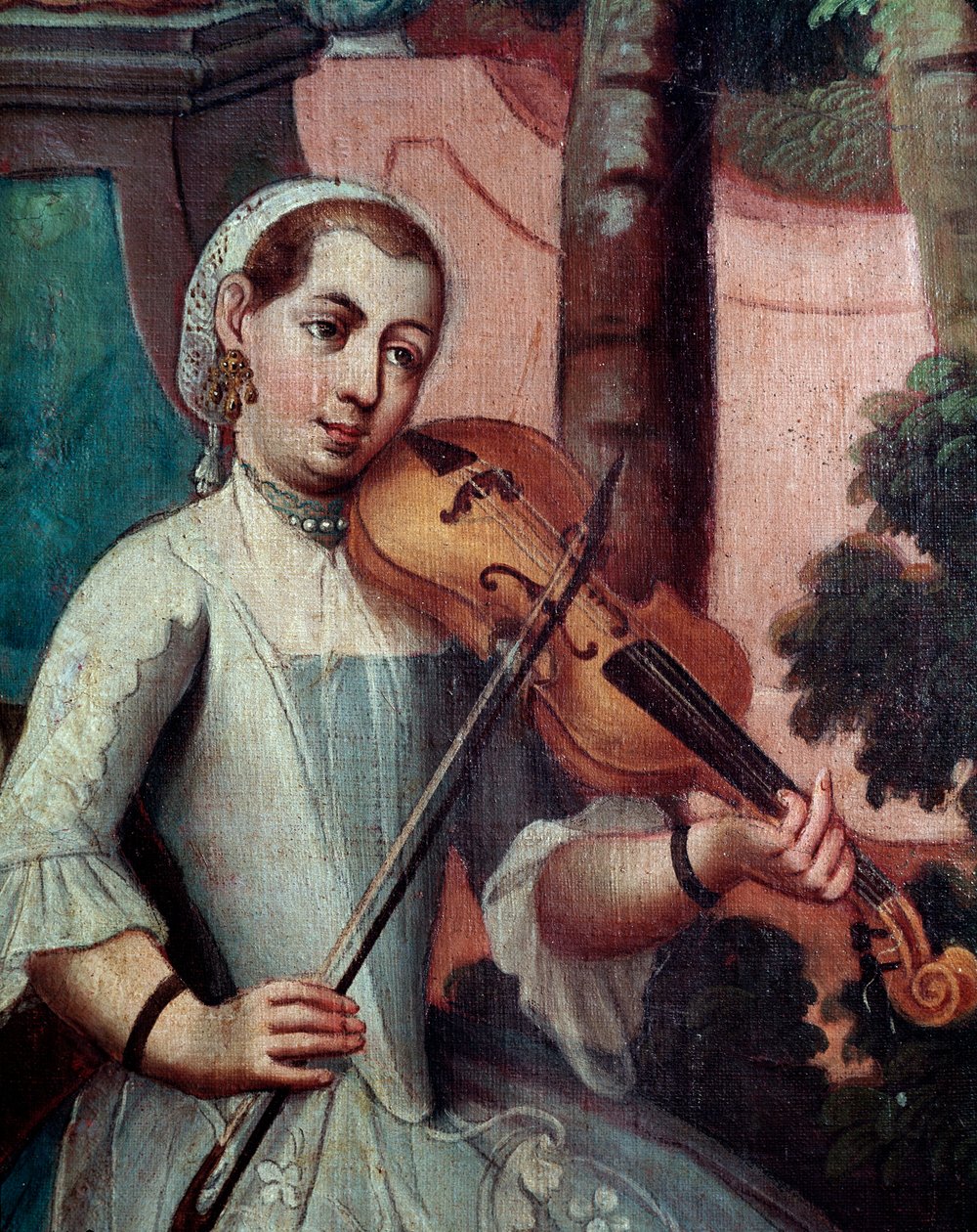 Hráč na housle. Detail obrazovky (malba od Mexican School