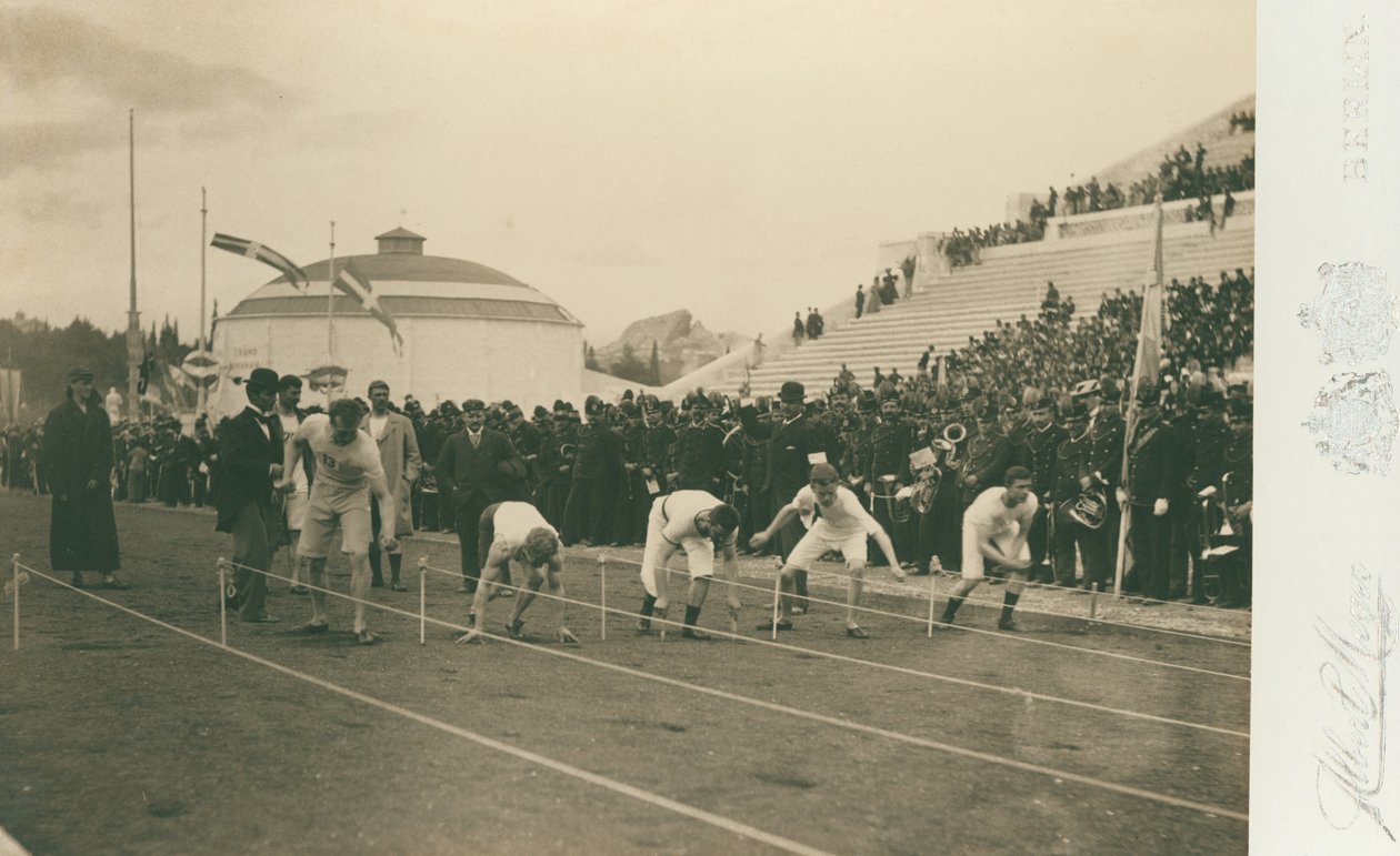 Olympijské hry, 1896; příprava na závod na 100 metrů od Meyer Albert