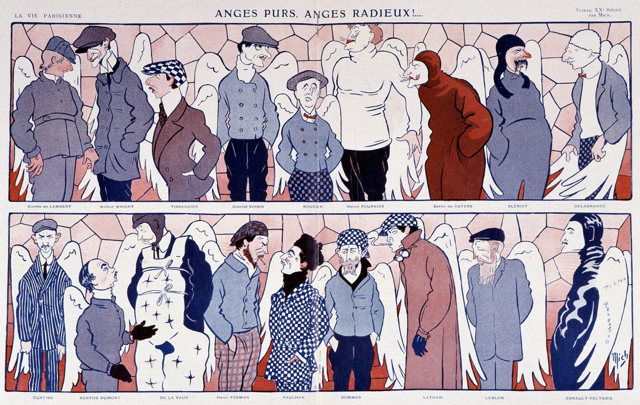 Poplatky slavných letců jako andělé (portrétní galerie) - v “”La Vie Parisienne”” 12.11.1909. od Mich
