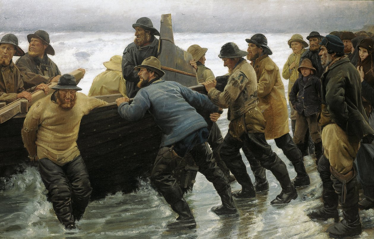 Rybáři spouštění veslice od Michael Peter Ancher