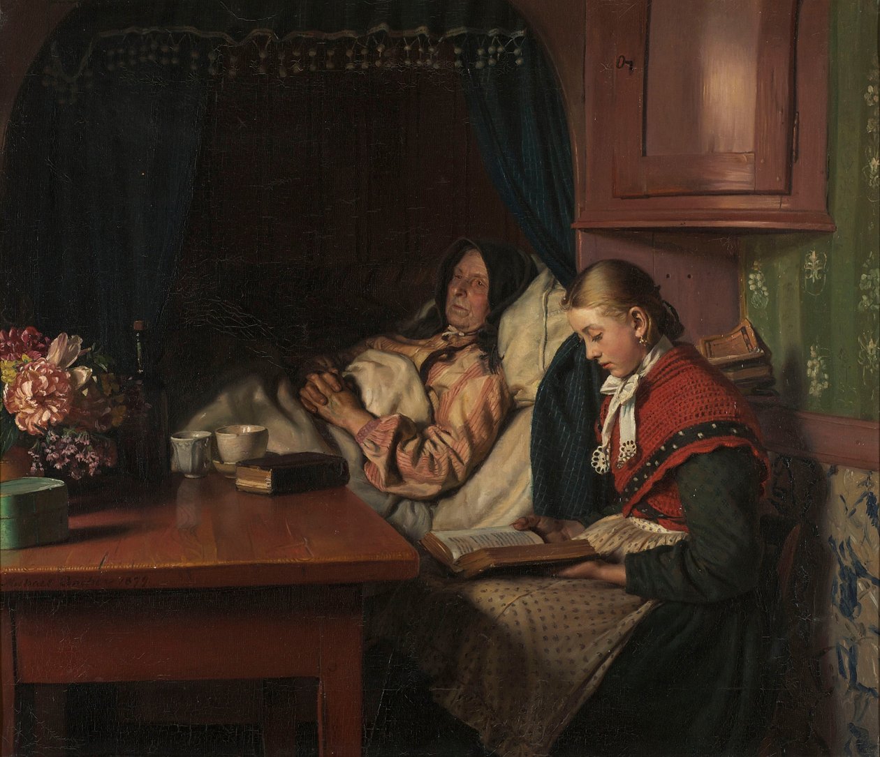 Babička na nemocenské posteli od Michael Peter Ancher