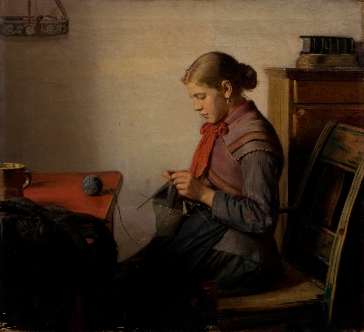 Skagen dívka, Maren Sofie, pletení. od Michael Peter Ancher