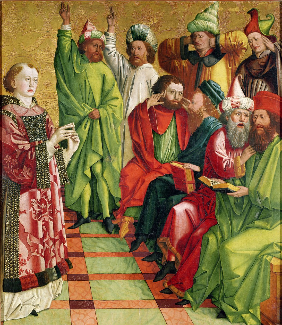 Svatý Štěpán před soudci, z oltářního obrazu sv. Štěpána, kolem roku 1470 od Michael Pacher