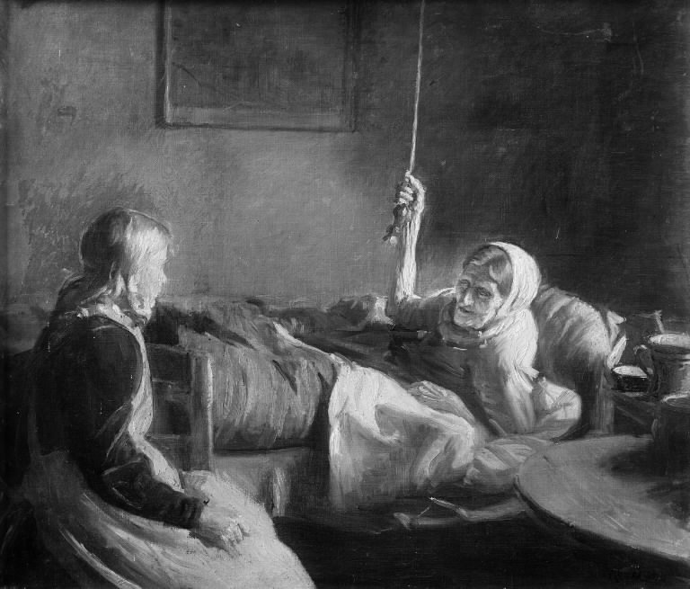Stará žena v posteli od Michael Peter Ancher