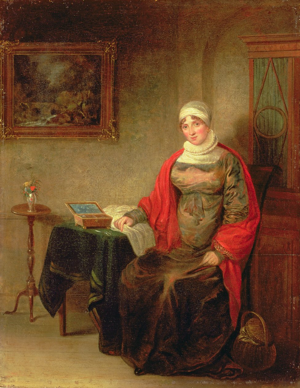 Portrét paní John Cromeové sedící u stolu u otevřeného pracovního boxu od Michael William Sharp