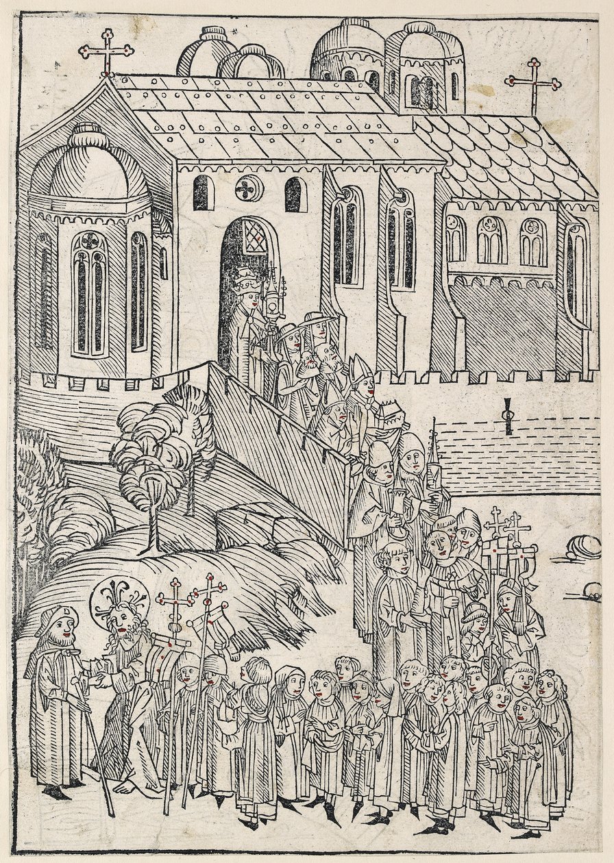 Kristus pozdravuje poutníka, kolem roku 1491 od Michael Wolgemut