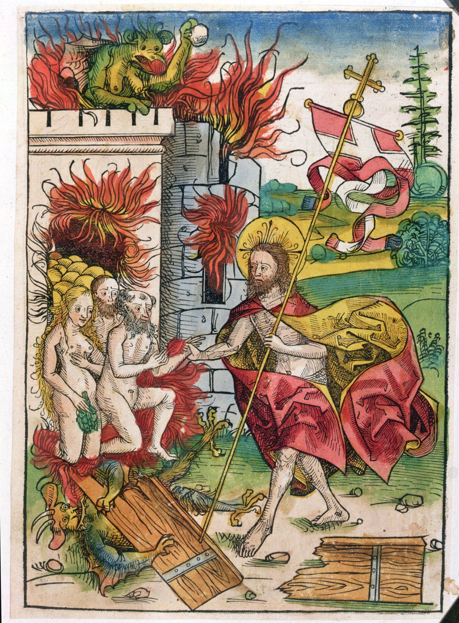 Kristus v limbu, 1491 (barevný dřevoryt) od Michael Wolgemut