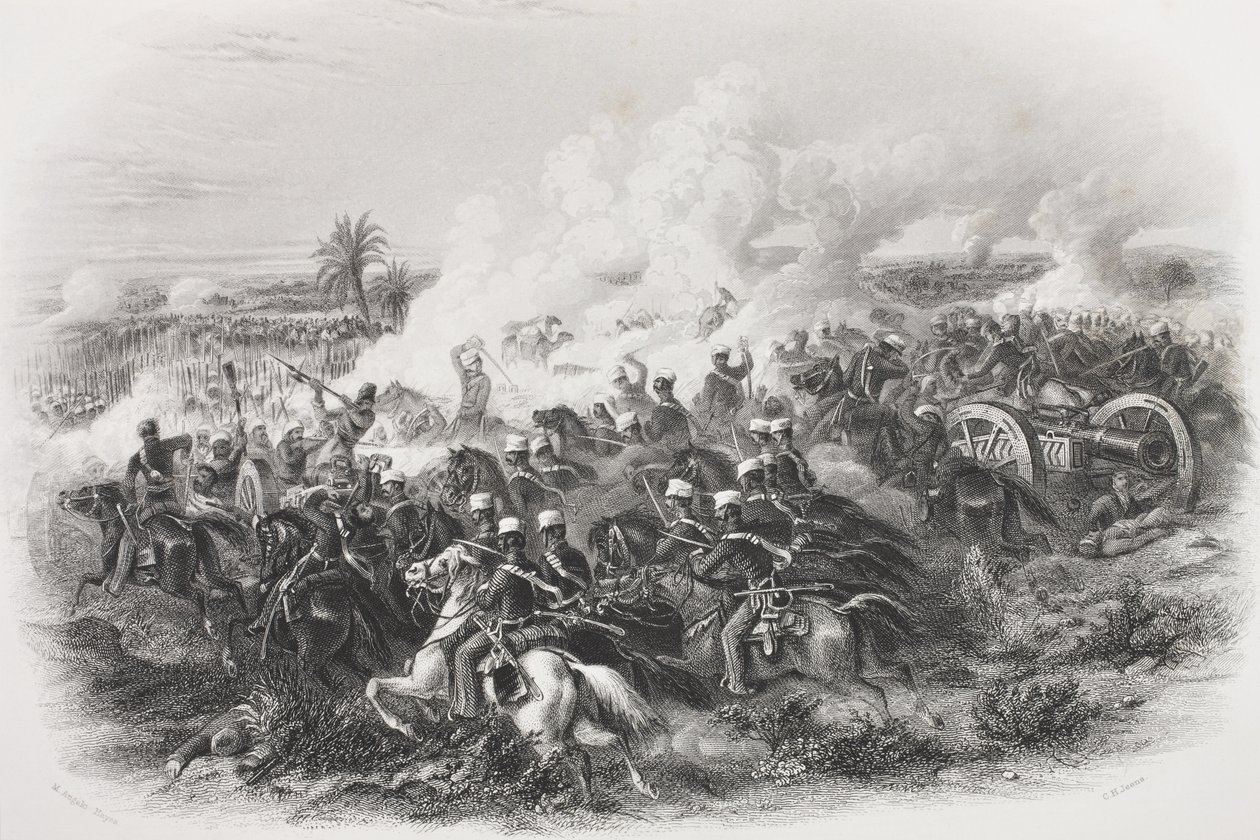Bitva u Moodkee, 1845, vyryl C.H. Jeens, z 