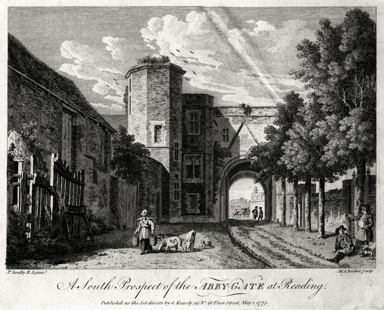 Jižní vyhlídka Abby-Gate v Readingu, Berkshire, 1775 od Michael Angelo Rooker