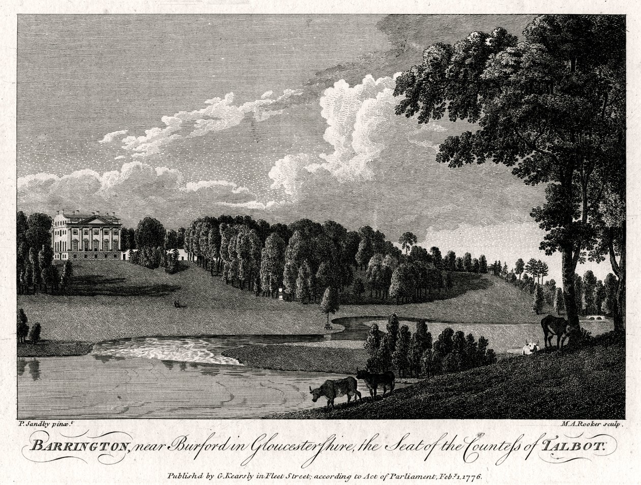 Barrington, poblíž Burford v Gloucestershire, sídlo hraběnky z Talbot, 1776 od Michael Angelo Rooker
