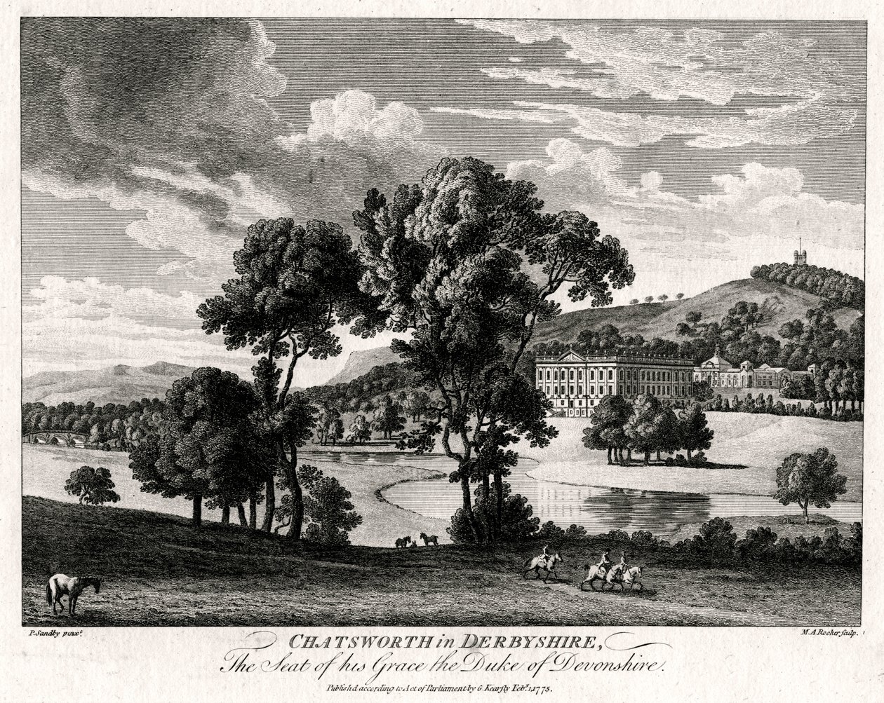 Chatsworth v Derbyshire, sídlo jeho milosti vévody z Devonshire, 1775 od Michael Angelo Rooker